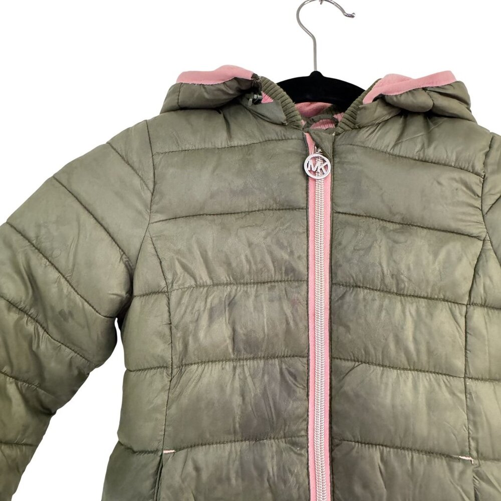 Michael Michael Kors Girls Olive Green & Pink Hoodie Puffer Jacket Size 3T - Picture 2 of 6